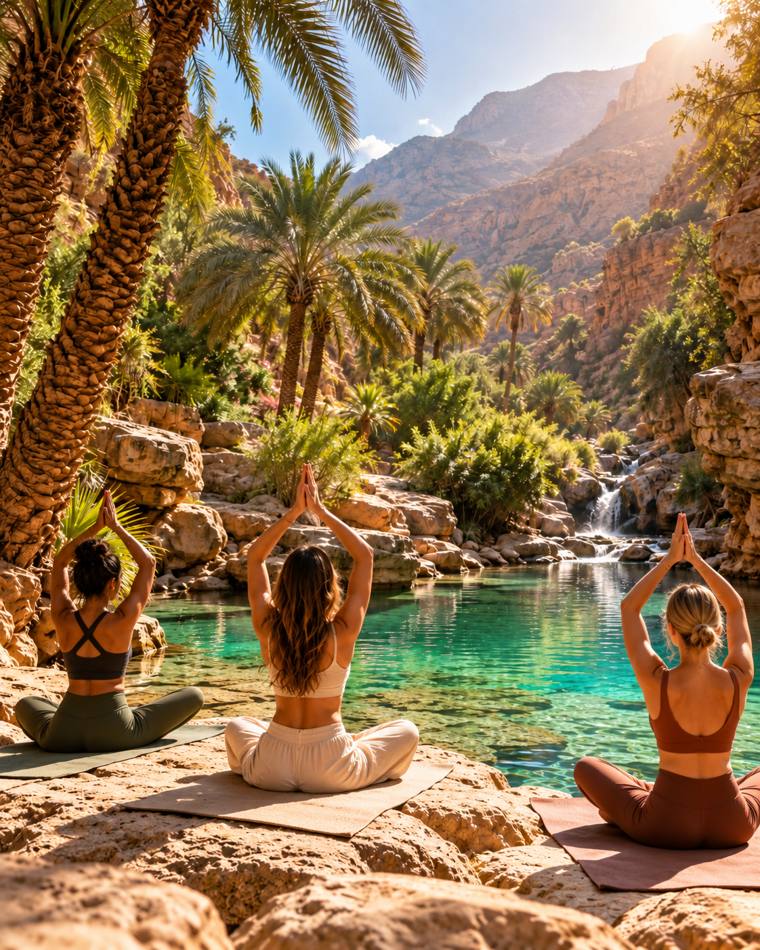Yoga session beside the turquoise pool in Paradise Valley